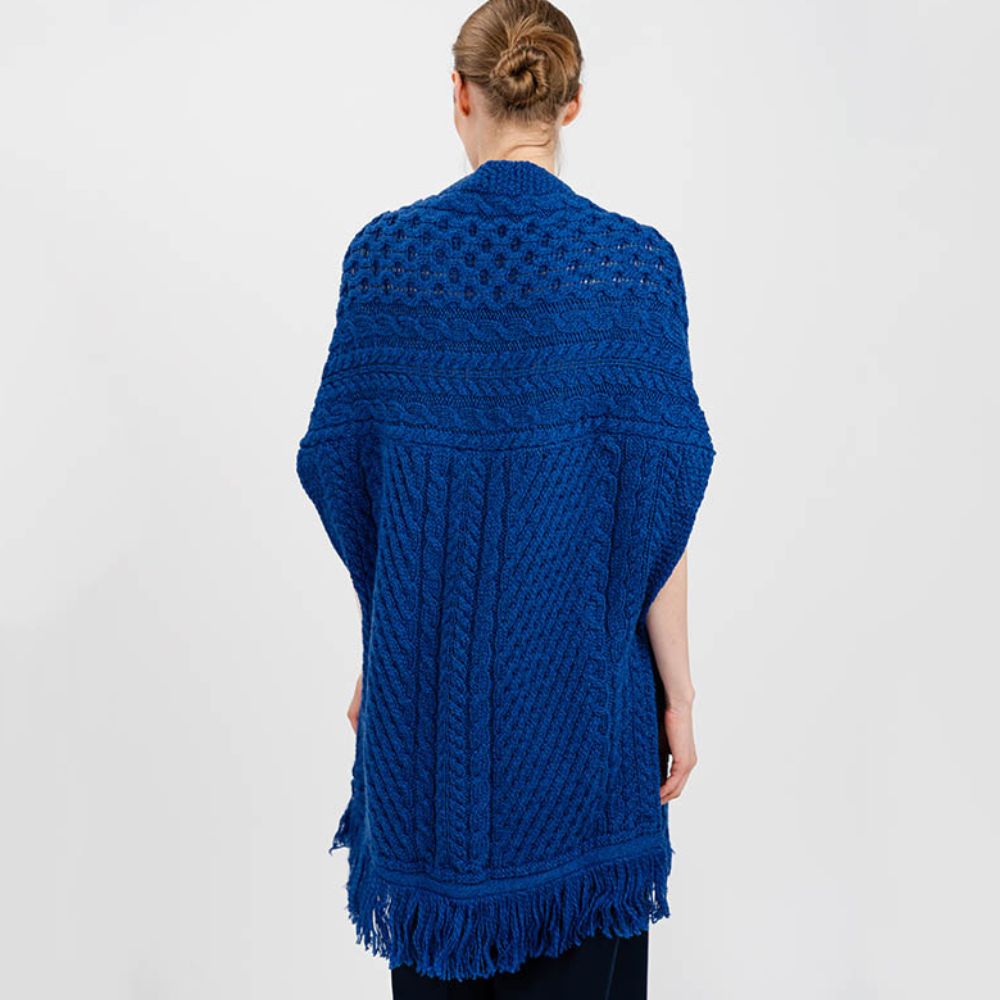 ML104-Merino Wool Irish Shawl with Pockets, Blue Back View Creative Irish Gift