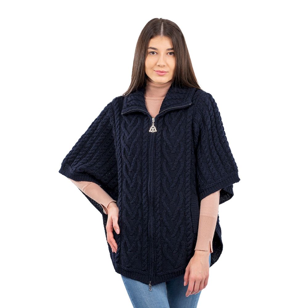 Women's Funnel Neck Poncho Jacket, Navy Studio Creative Irish Gifts