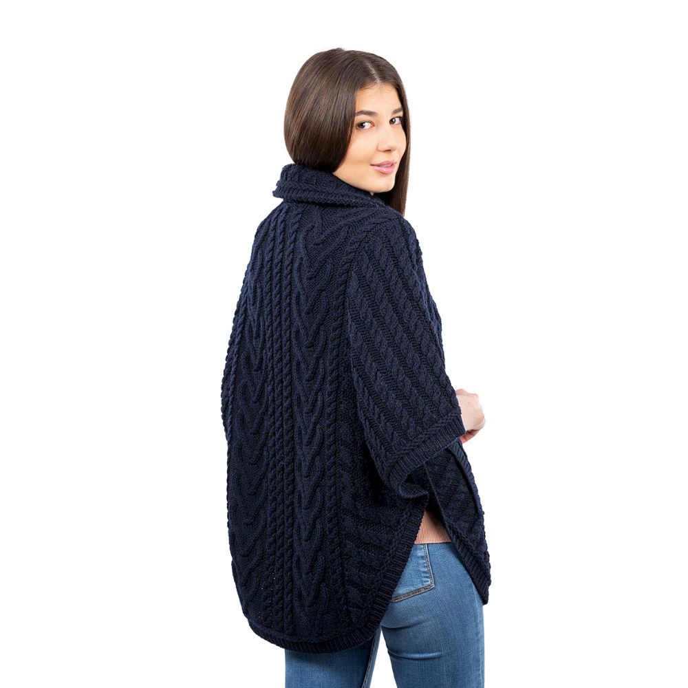 Women's Funnel Neck Poncho Jacket, Navy Creative Irish Gifts