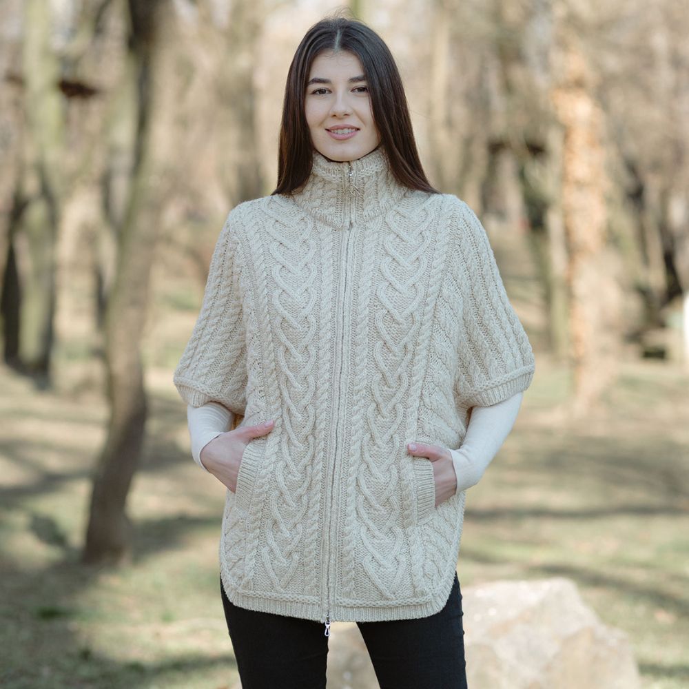 Women's Funnel Neck Poncho Jacket, Parsnip Lifestyle Creative Irish Gifts