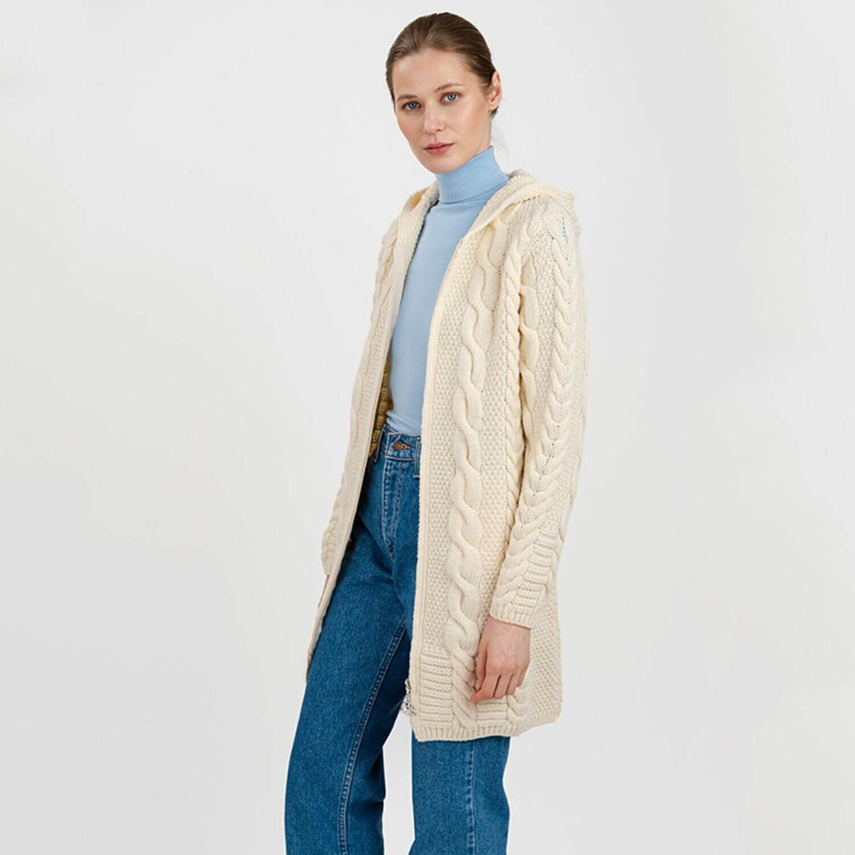 ML110-100 Women's Aran Merino Wool Zip Up Coat Creative Irish gift.