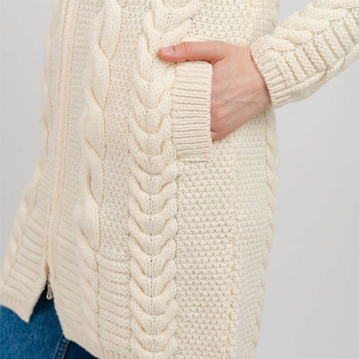 ML110-100 Women's Aran Merino Wool Zip Up Coat Creative Irish gift.com