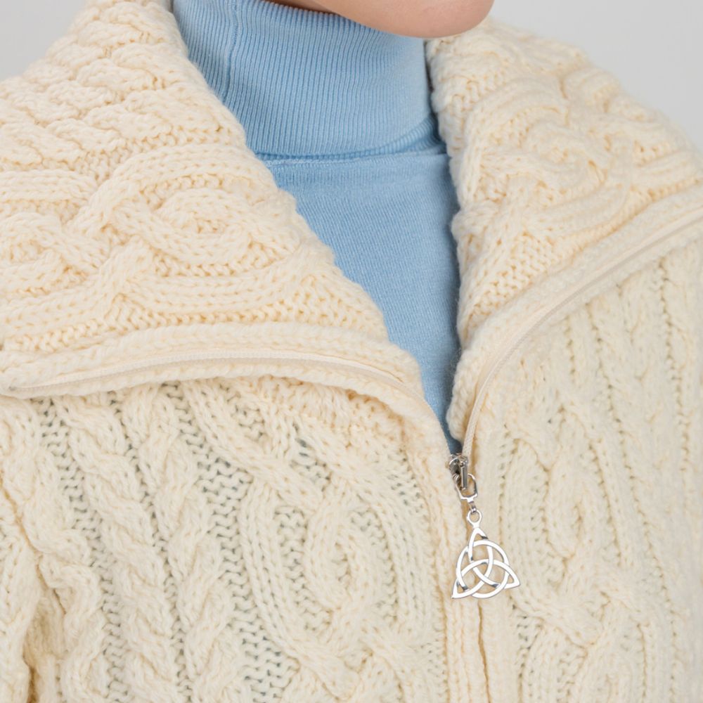 Women's Aran Knit Zip Cardigan, White Creative Irish Gifts