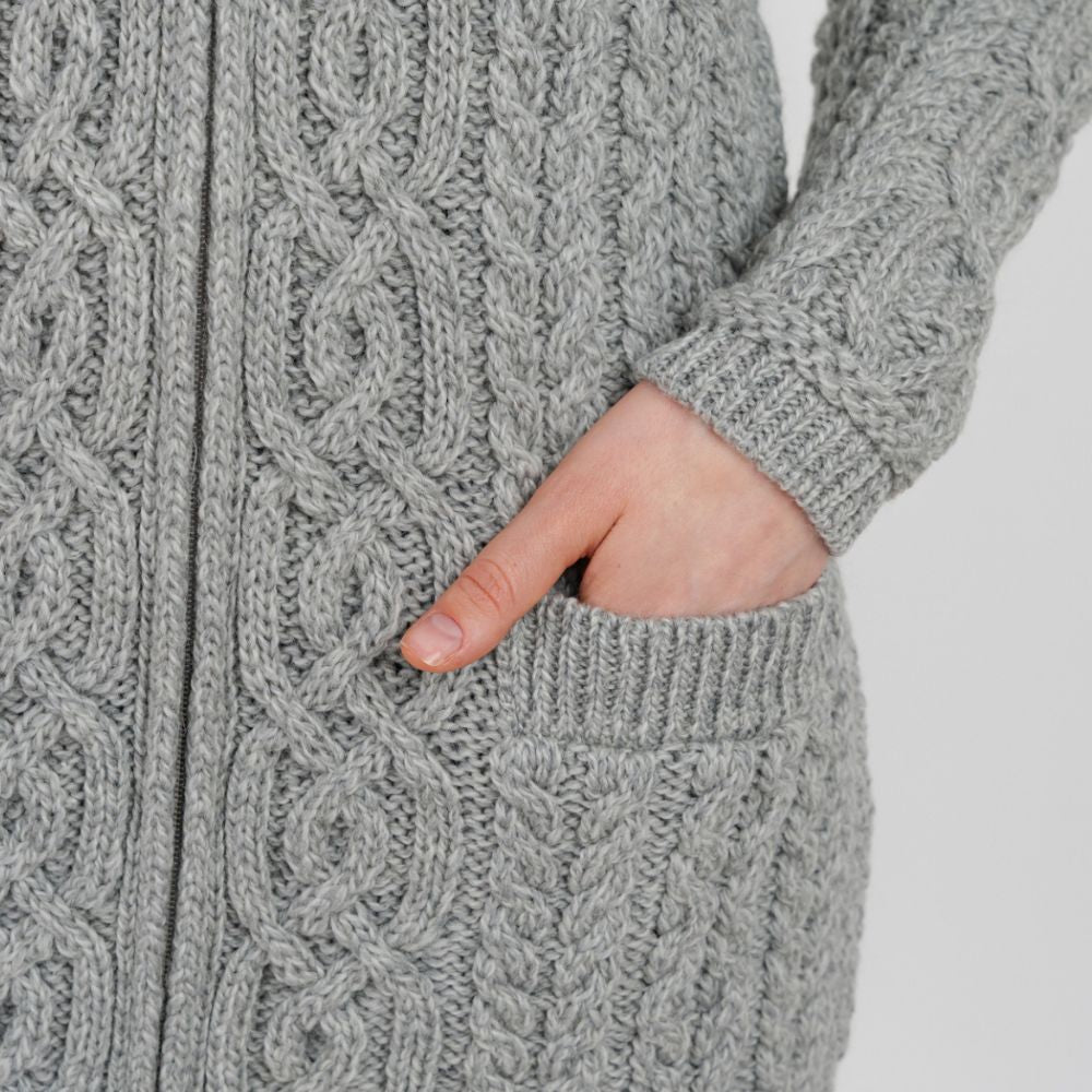 Women's Aran Knit Zip Cardigan, Grey Creative Irish Gifts