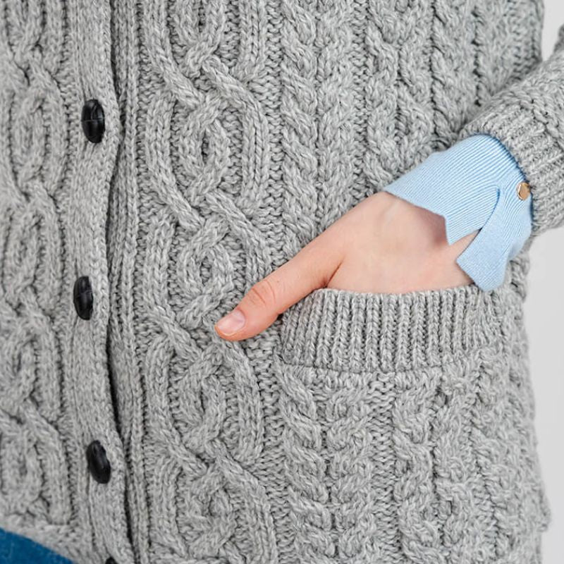 Women's Aran Knit Button Cardigan, Grey studio Creative Irish Gifts