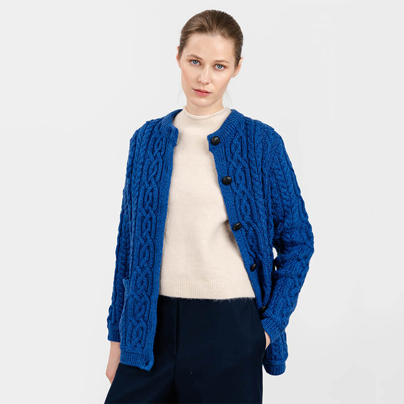 ML115-106 Ladies Traditional Aran Wool Cardigan Creative Irish Gifts