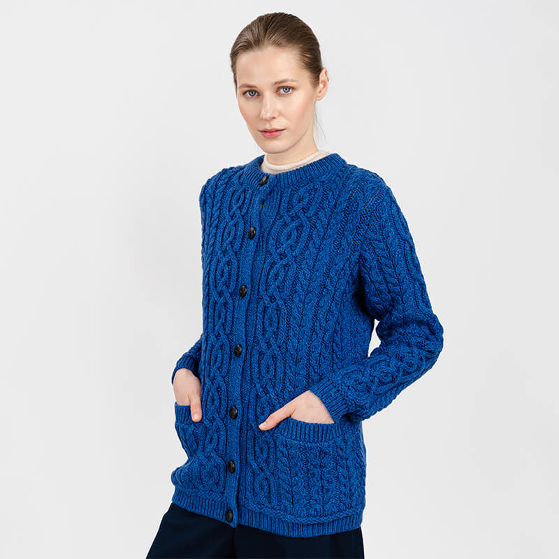 ML115-106 Ladies Traditional Aran Wool Cardigan Creative Irish Gifts