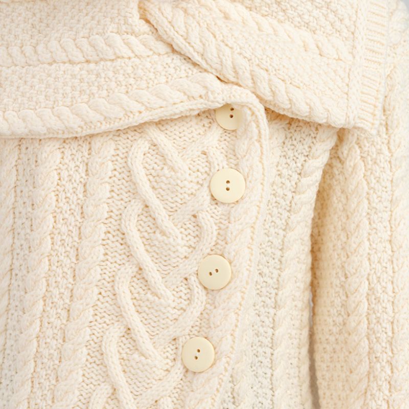 Women's Classic Aran Knit Cable Coat, White Creative Irish Gifts