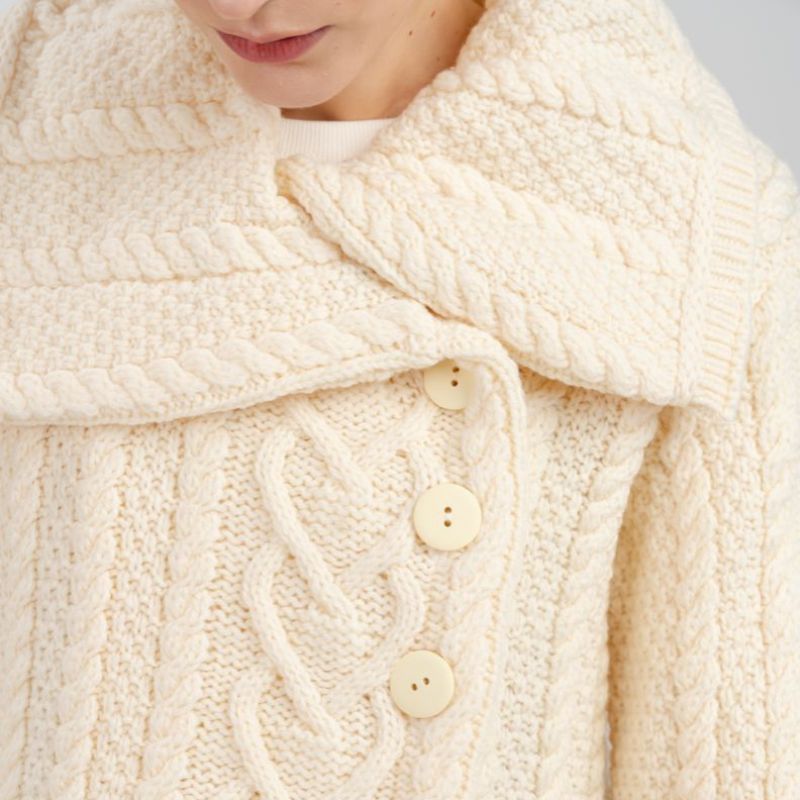 Women's Classic Aran Knit Cable Coat, White studio Creative Irish Gifts