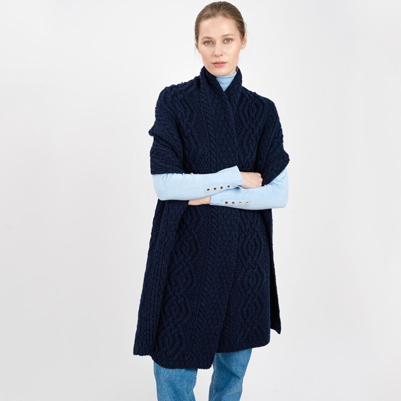 Women's Classic Cable Wool Wrap, Navy Studio Creative Irish Gifts