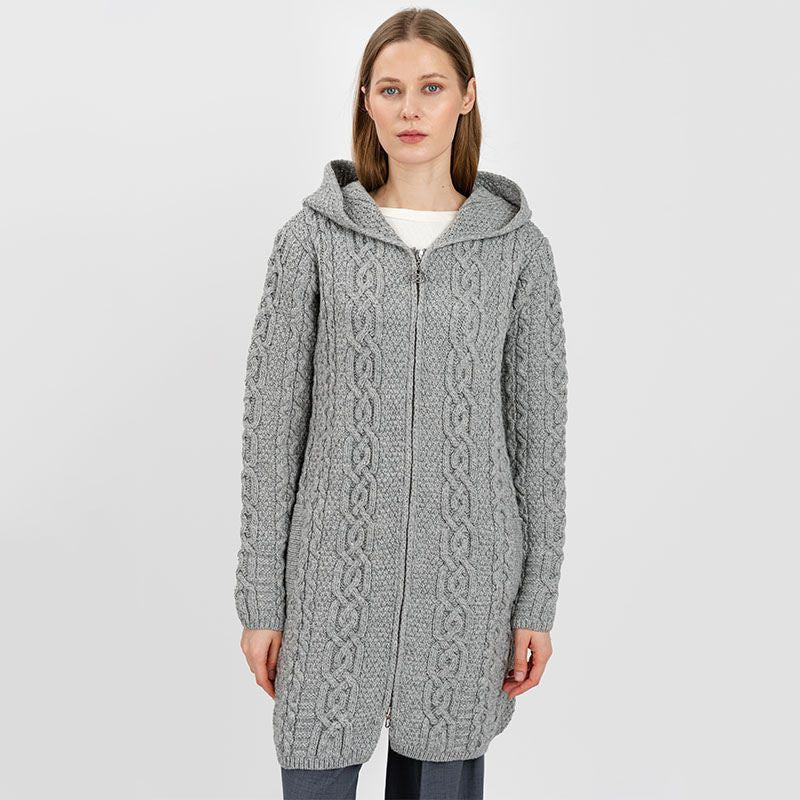 Women's Celtic Aran Knit Jacket, Grey studio Creative Irish Gifts