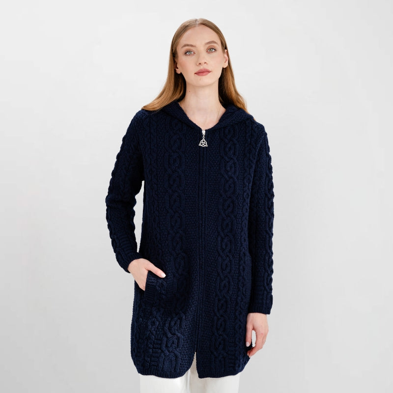Women's Celtic Aran Knit Jacket, Navy Creative Irish Gifts