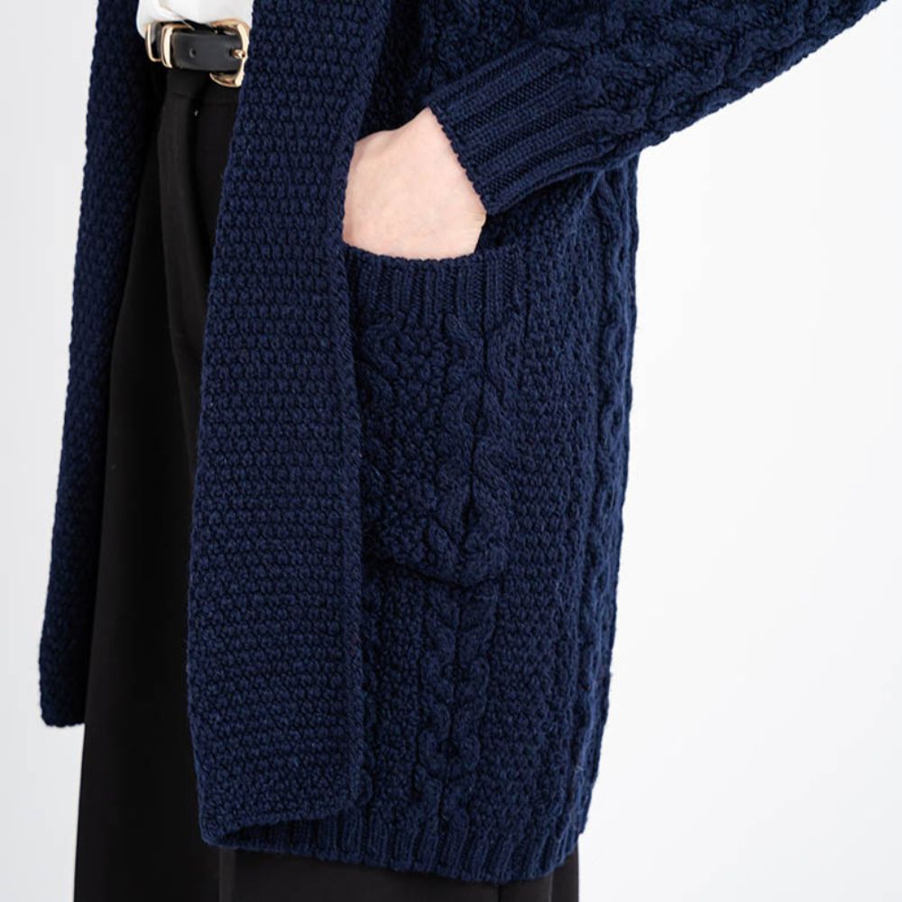 Women's Open Face Aran Knit Cardigan, Navy Studio Creative Irish Gifts