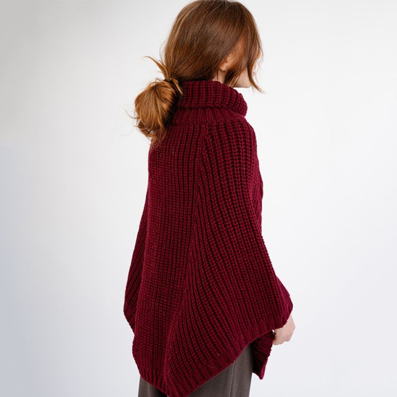 Merino Wool Aran Cable Cowl Neck Poncho, side view Creative Irish Gifts.com