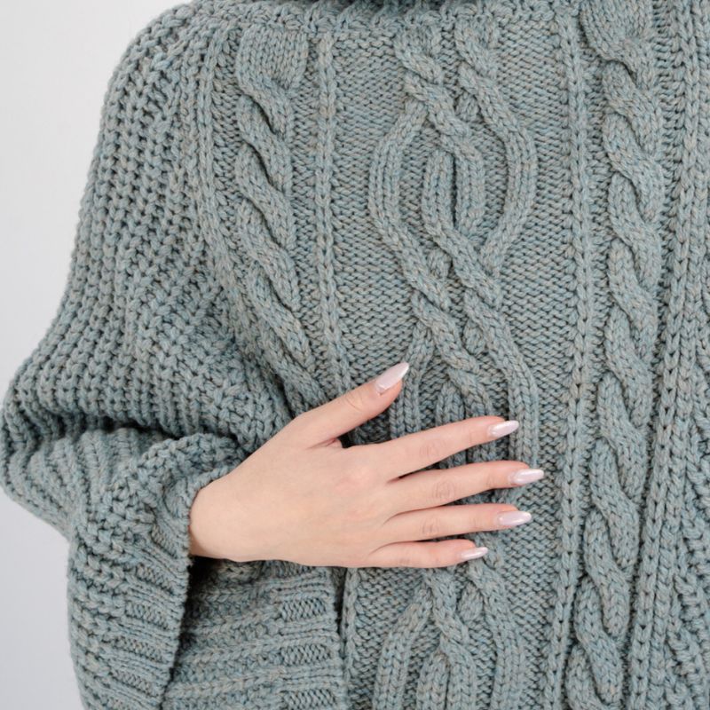 Merino Wool Aran Cable Cowl Neck Poncho, Teal Studio Creative Irish Gifts.com