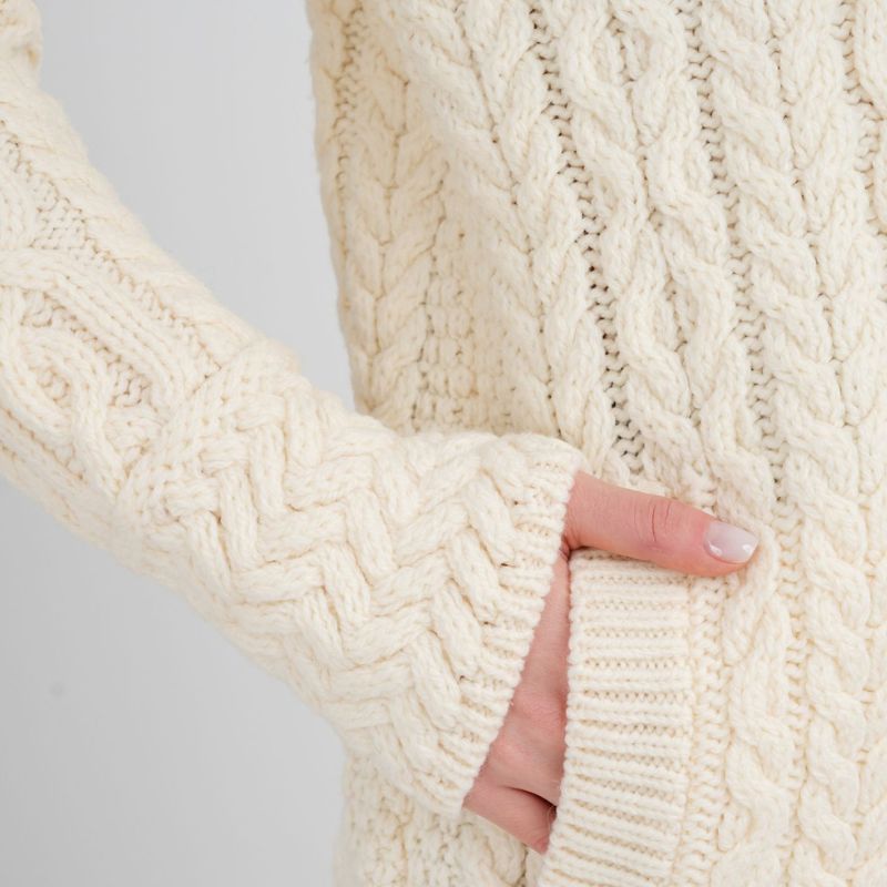 Aran Knit Coatigan with Celtic Knot Side Zip, White Creative Irish Gifts