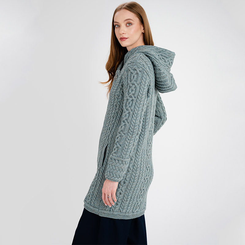 Merino Wool Aran Zip Long Cardigan