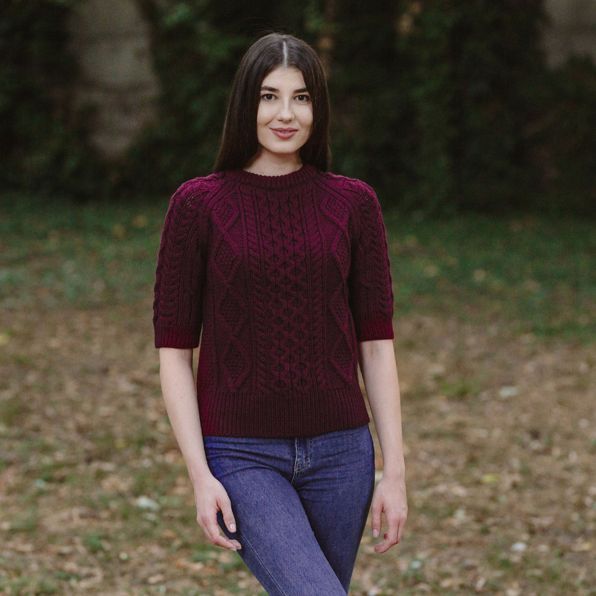 ML151-108 Women's Aran Sweater with Short Sleeves Creative Irish gift