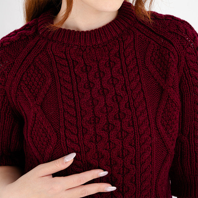 ML151-108 Women's Aran Sweater with Short Sleeves Closely Creative Irish gift