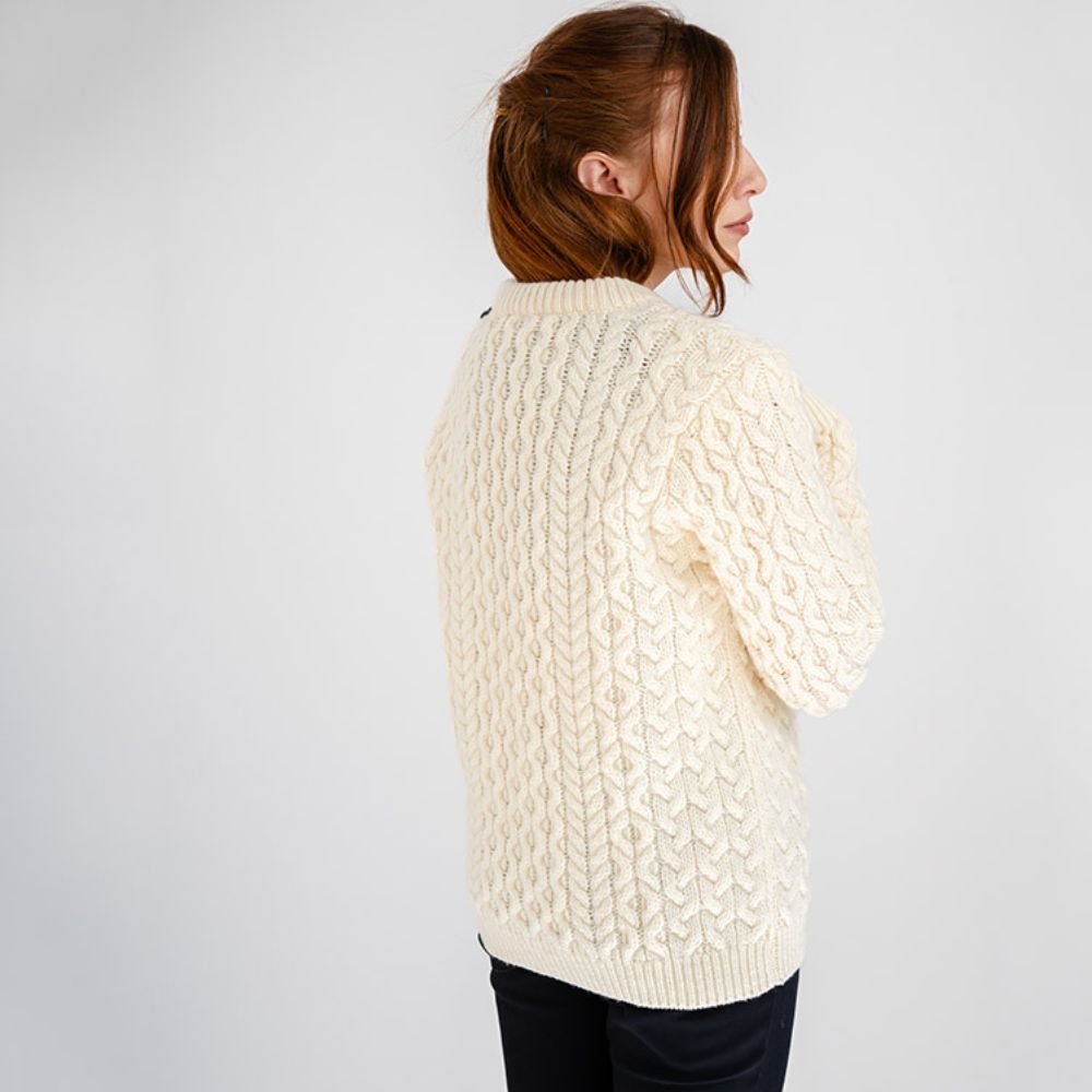 Women's Aran Honeycomb Stitch Sweater White Creative Irish Gifts