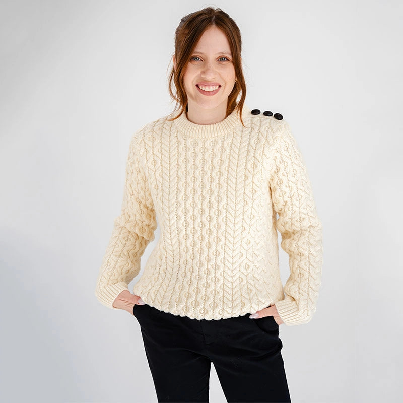 ML157-100 Women's Honeycomb Stitch Irish Sweater, Natural Creative Irish Gifts