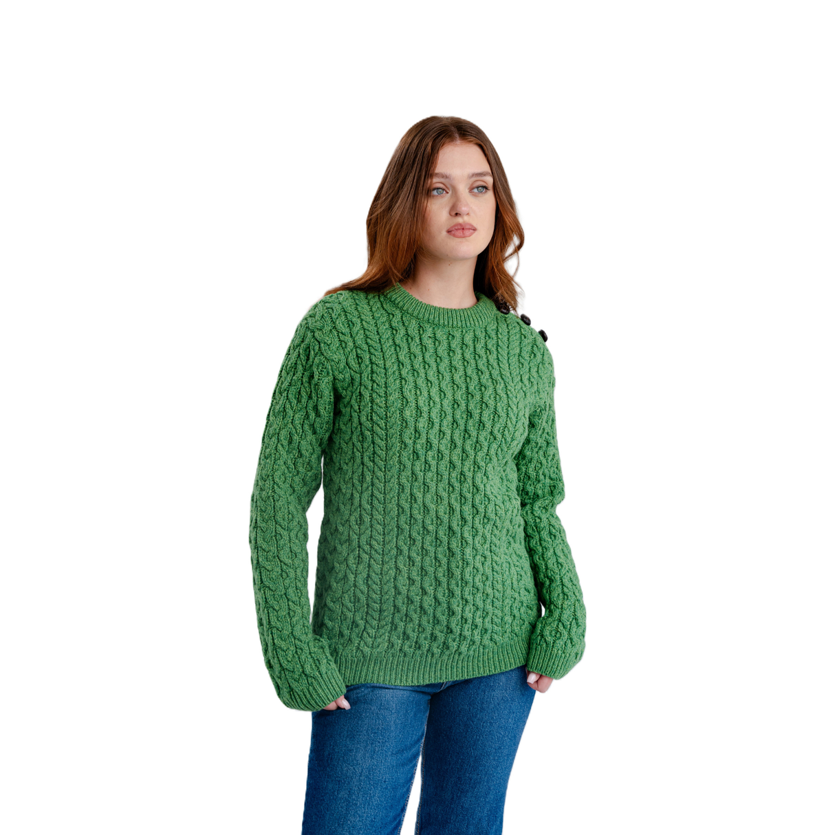 ML157-105 Women's Honeycomb Stitch Aran Sweater, Green Creative Irish Gifts