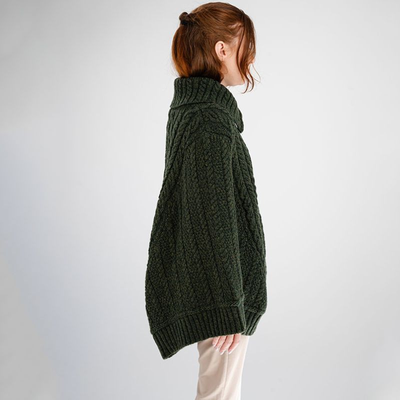 Women's Cowl Neck Zipper Poncho, Green Side View Creative Irish Gifts