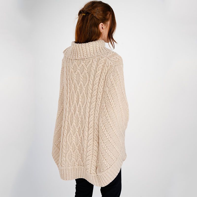 Women's Cowl Neck Zipper Poncho, Parnip Back View Creative Irish Gifts