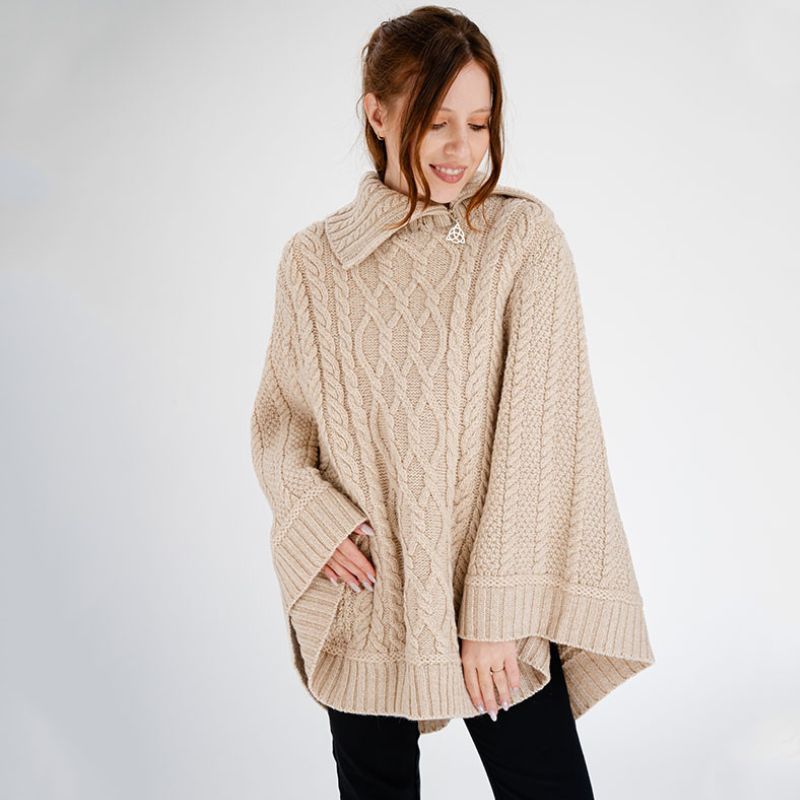 Women's Cowl Neck Zipper Poncho, Parsnip Creative Irish Gifts