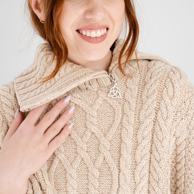Women's Cowl Neck Zipper Poncho, Parsnip Front View Creative Irish Gifts