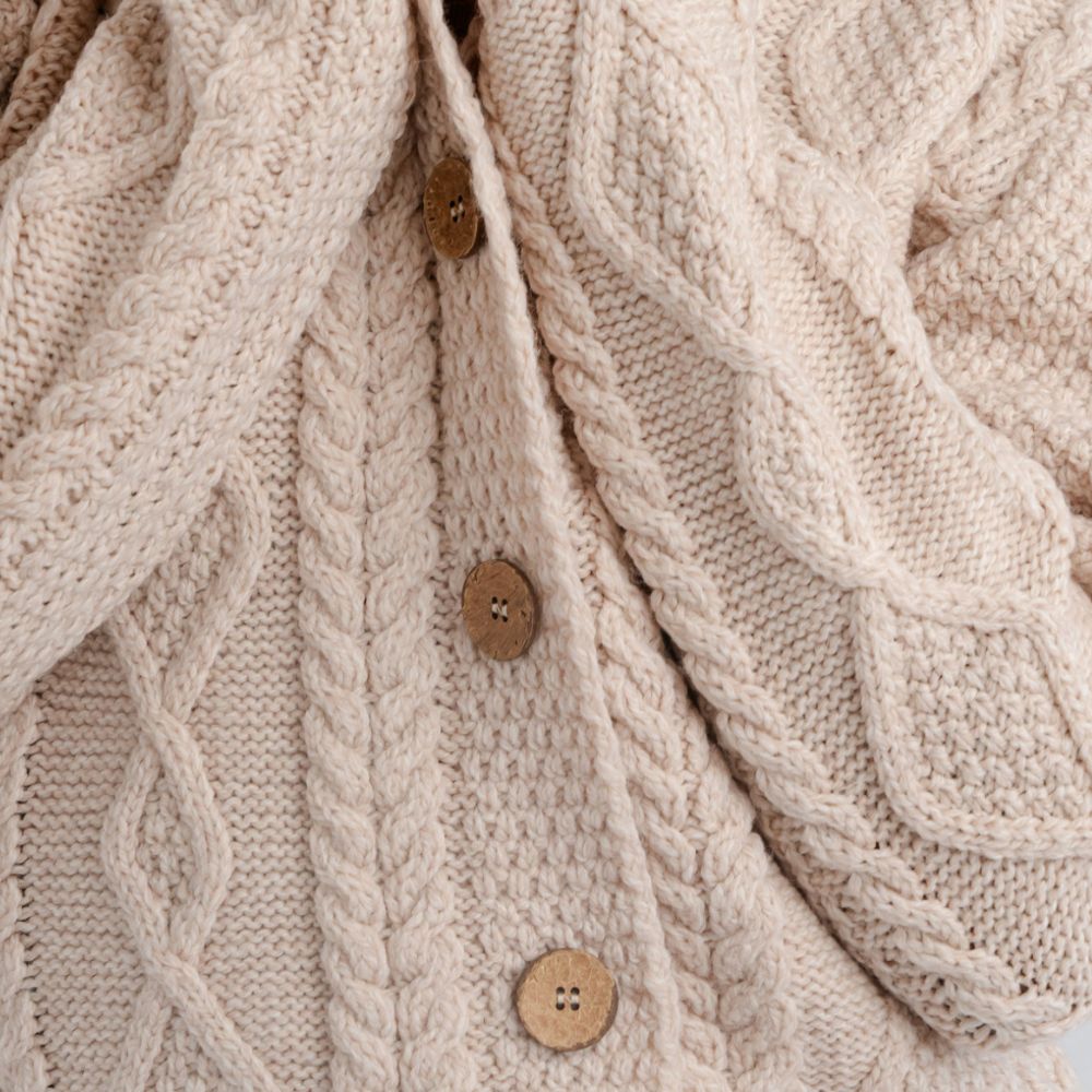 Women's Aran Knit Shawl Collar Cardigan Parsnip Creative Irish Gift
