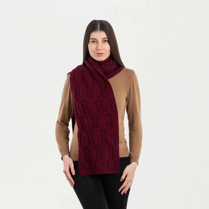 Aran Leaf Merino Wool Scarf Wine Creative Irish Gifts