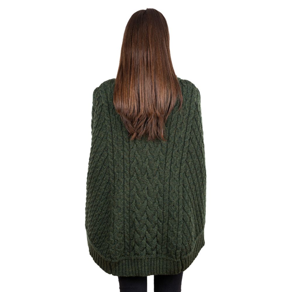 Merino Wool Irish Cowl Neck Poncho Army Green Back View Creative Irish Gift