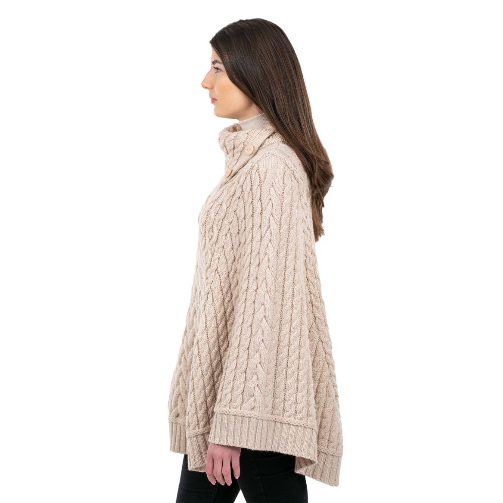 Merino Wool Irish Cowl Neck Poncho Parsnip Side View Creative Irish Gift