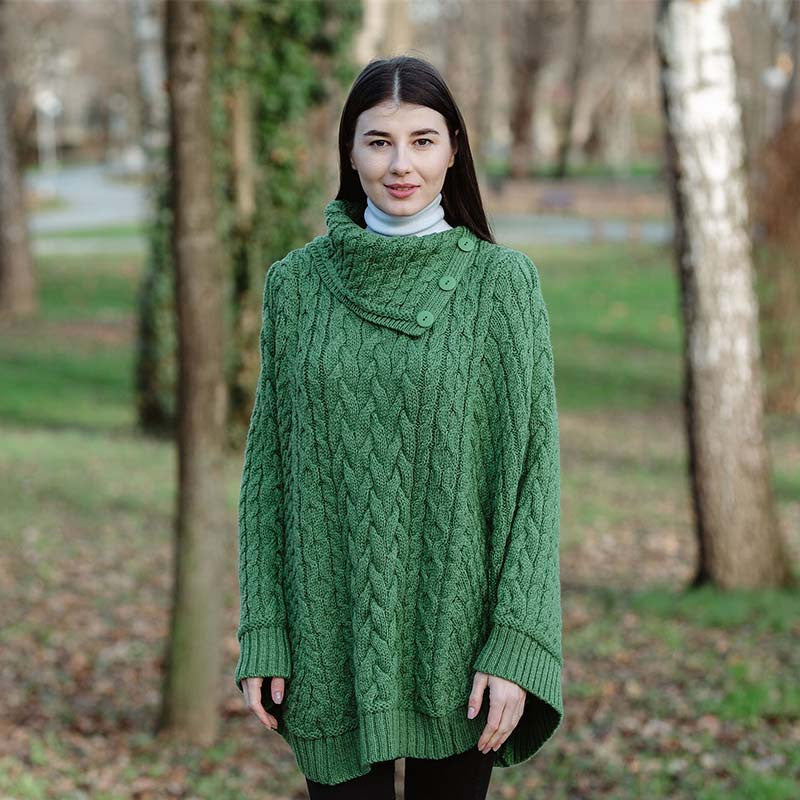 Merino Wool Irish Cowl Neck Poncho