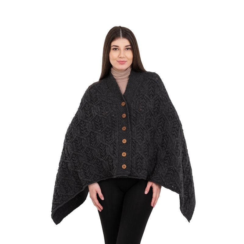 Women's Poncho with Buttons, Charcoal Studio Creative Irish Gifts