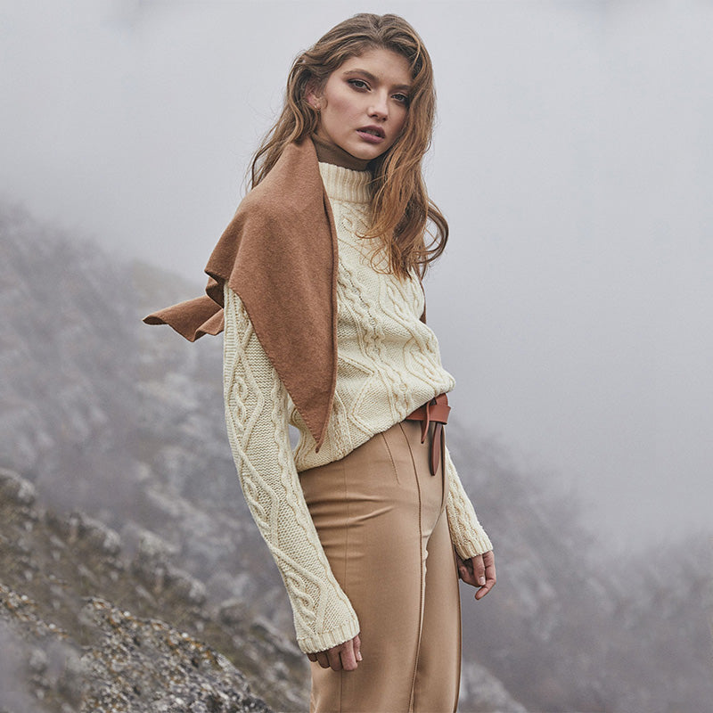 ML905-100 Women's Diamond Knit Aran Sweater, Natural Creative Irish Gifts