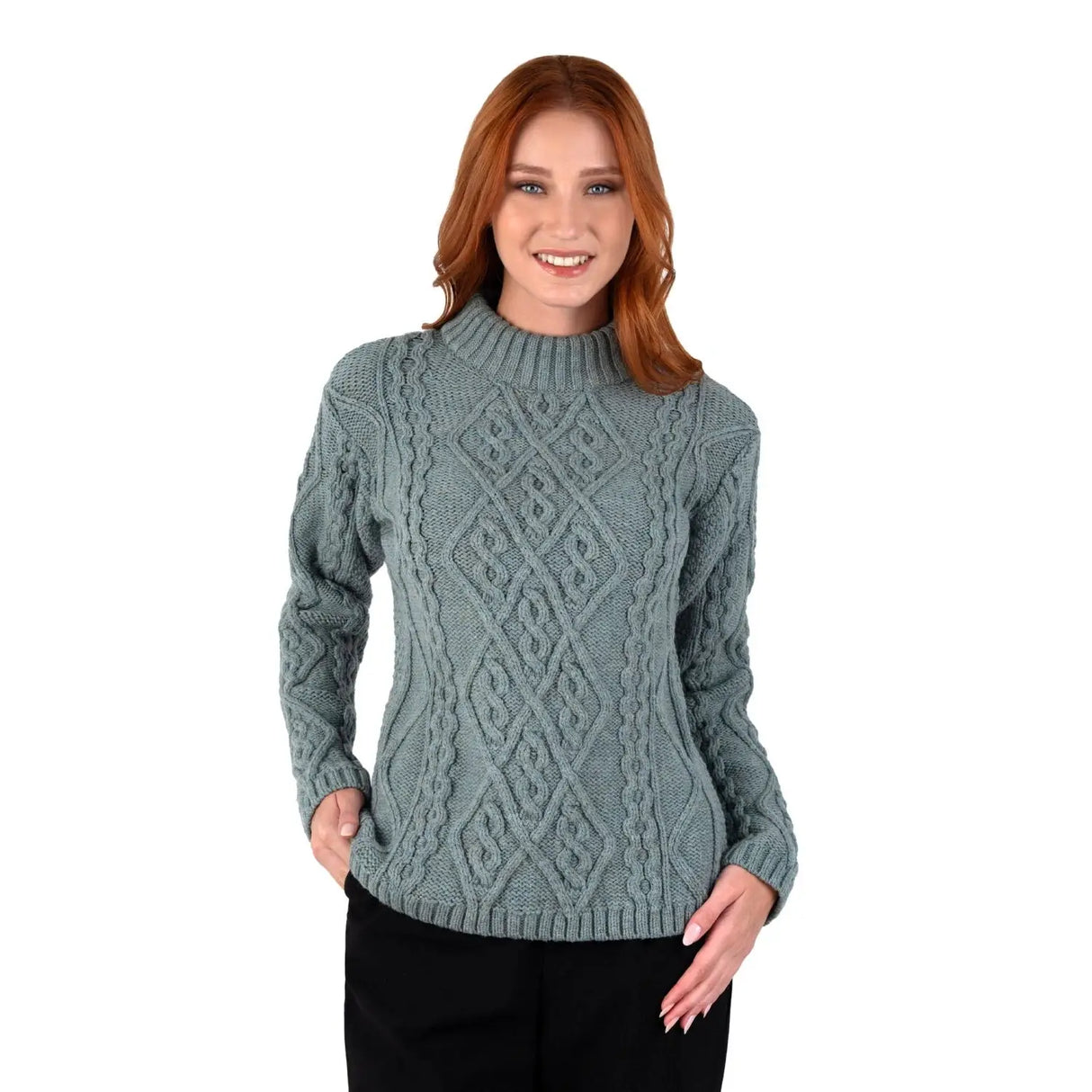 ML905-113 Women's Diamond Knit Aran Sweater, Skylight Creative Irish Gifts