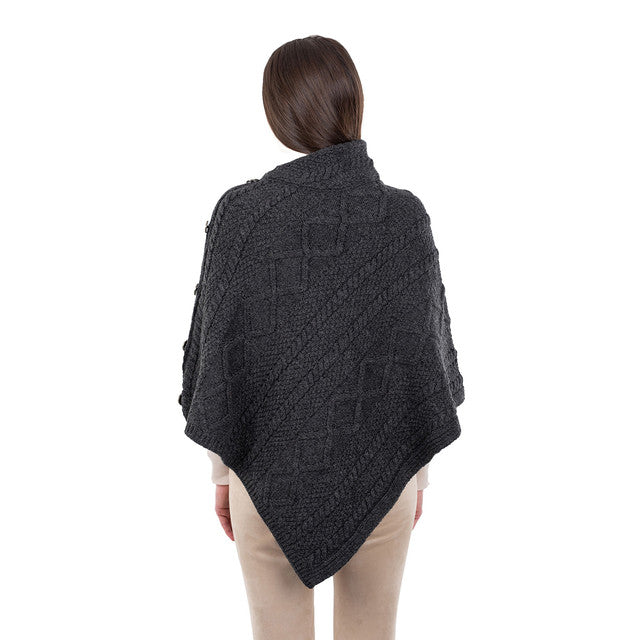 ML906-101 Aran Cowl Neck Poncho with Side Buttons Studio Creative Irish gift