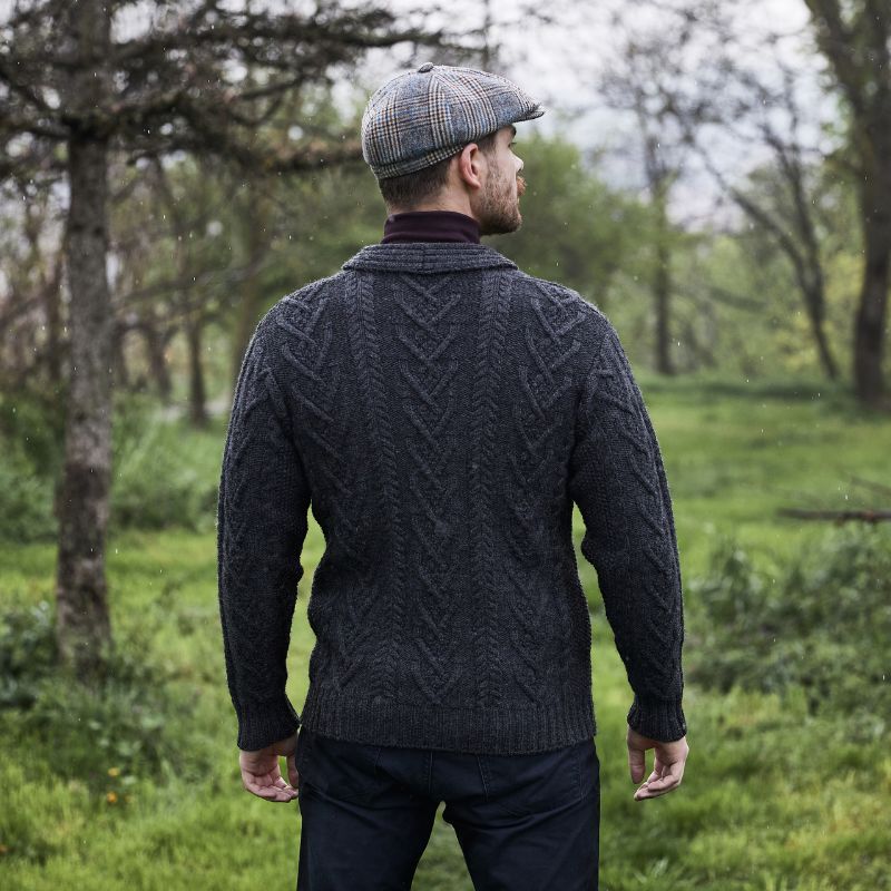 Men's Shawl Collar Cardigan, Charcoal Back View Creative Irish Gifts