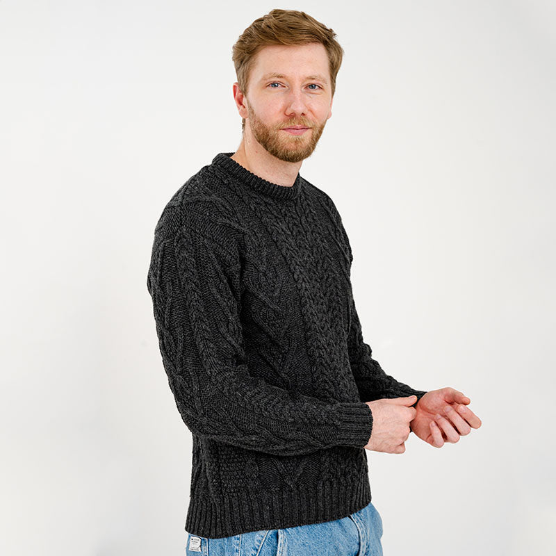 Merino Wool Aran Crew Neck Fisherman Sweater
