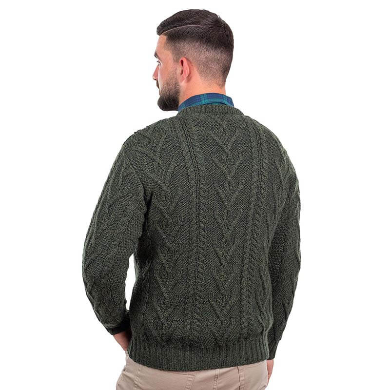 Merino Wool Aran Crew Neck Fisherman Sweater