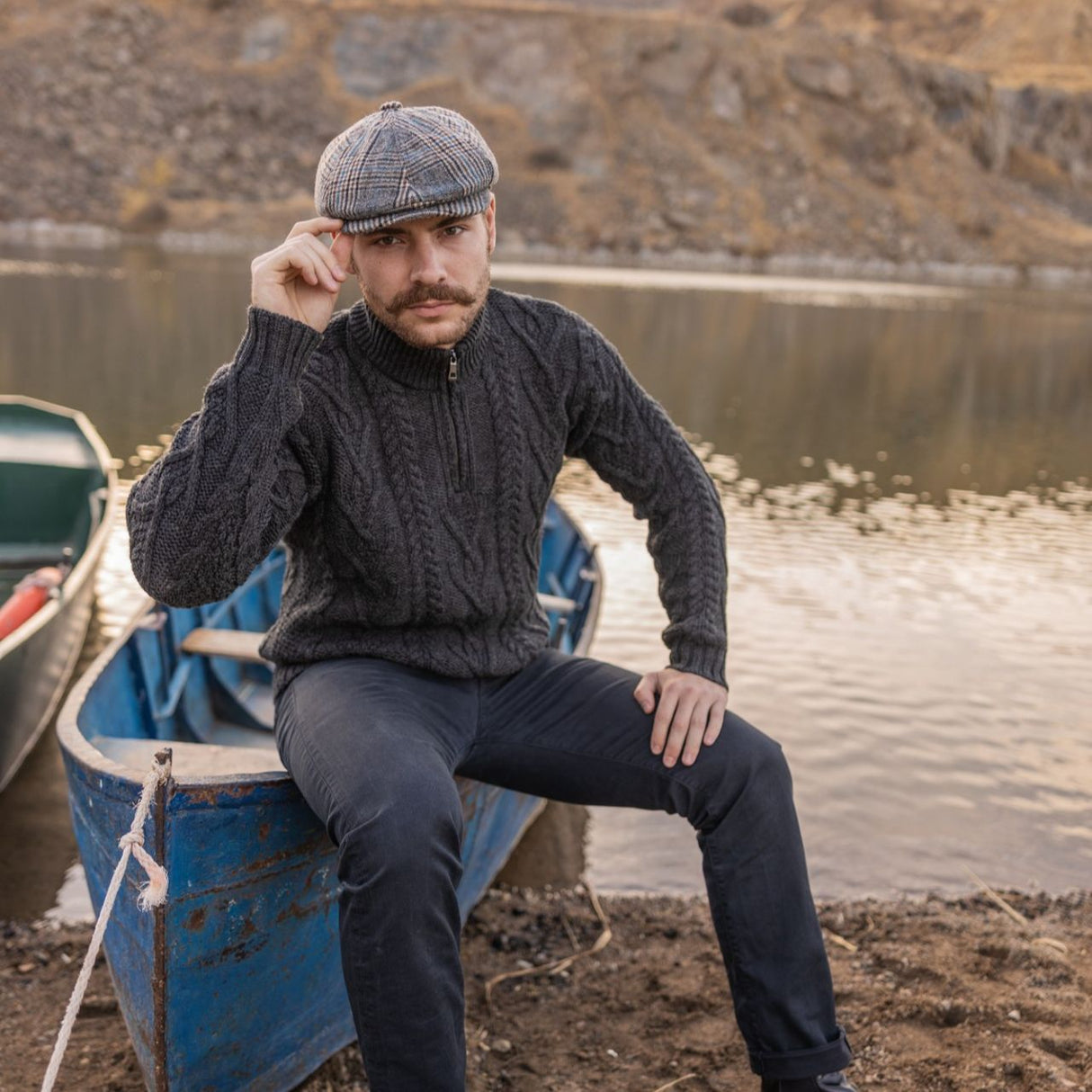 MM204-101 Men's Zip Neck Aran Fisherman Sweater, Charcoal Creative Irish Gifts