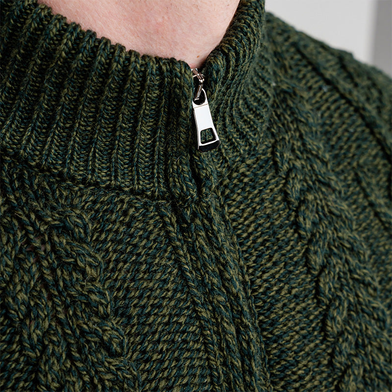 Men's Zip Neck Fisherman Sweater, Army Green - Creative Irish Gifts