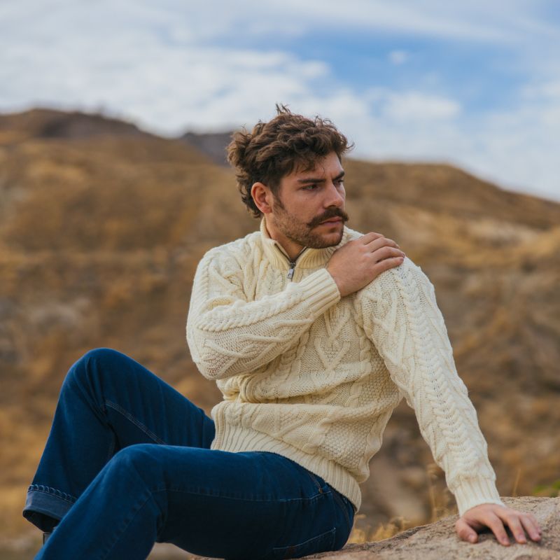 Men's Zipper Knit Cardigan,White Creative Irish Gifts