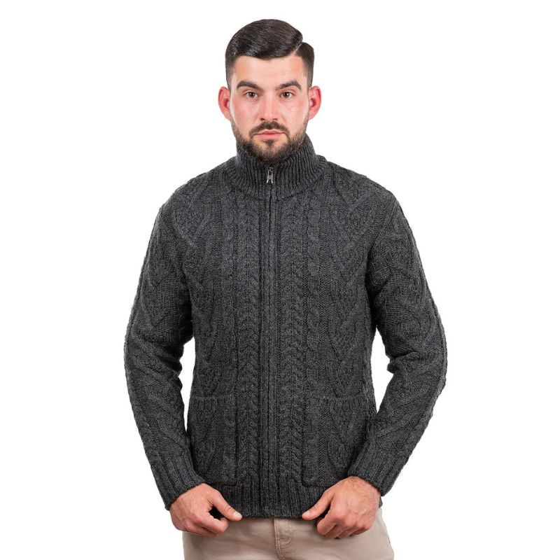 Men's Zipper Knit Cardigan,Charcoal Studio Front Creative Irish Gifts