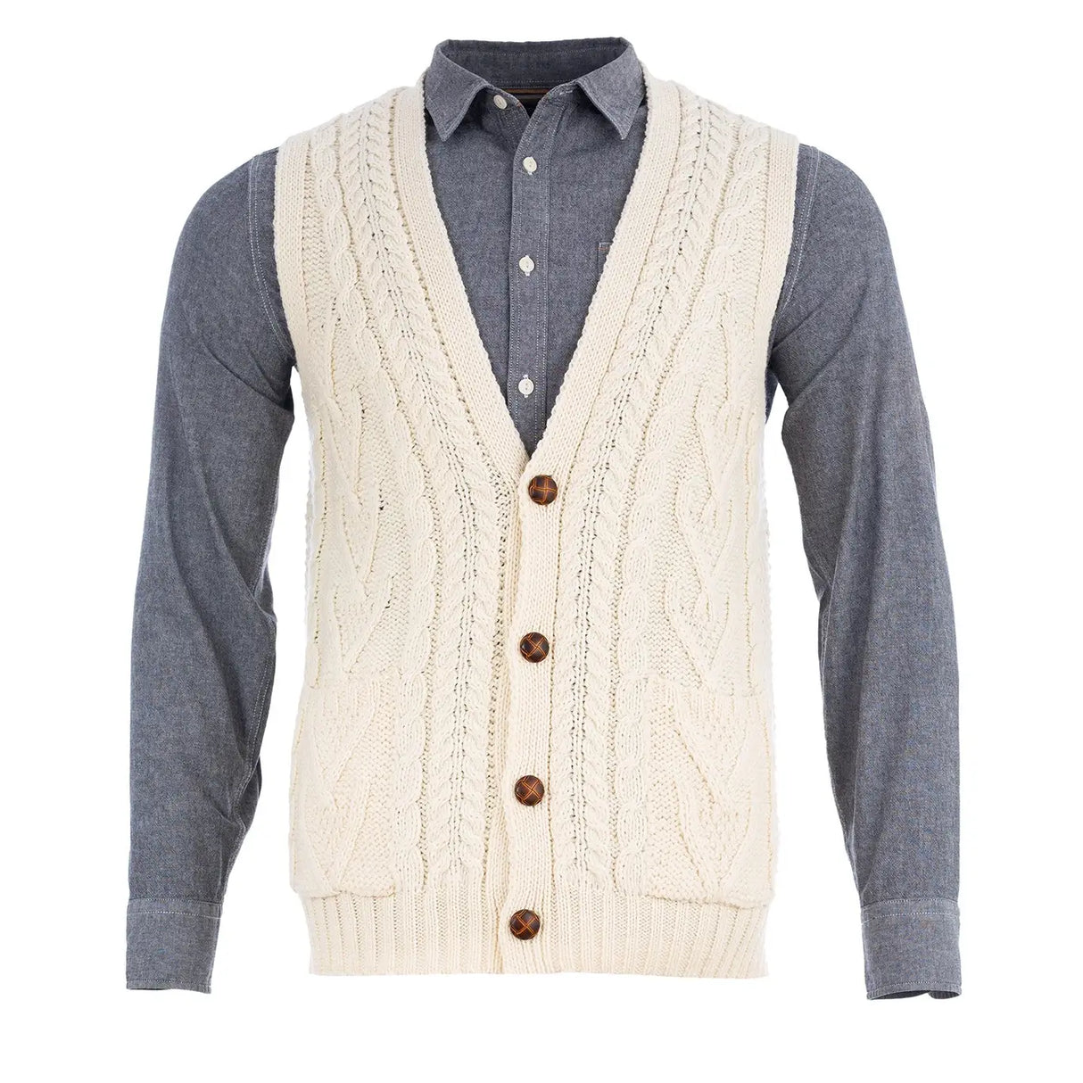 MM207-100 Men's Merino Wool Aran Knit Vest Natural Sudio Creative Irish Gifts