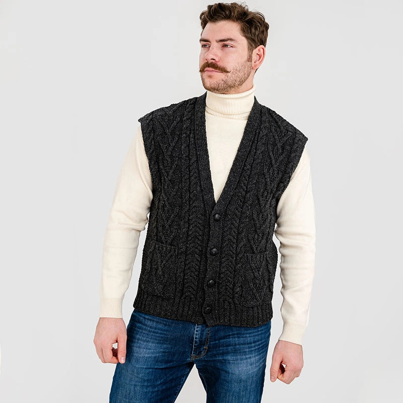 MM207-101 Aran Knit Vest Charcoal Lifestyle Creative Irish gift