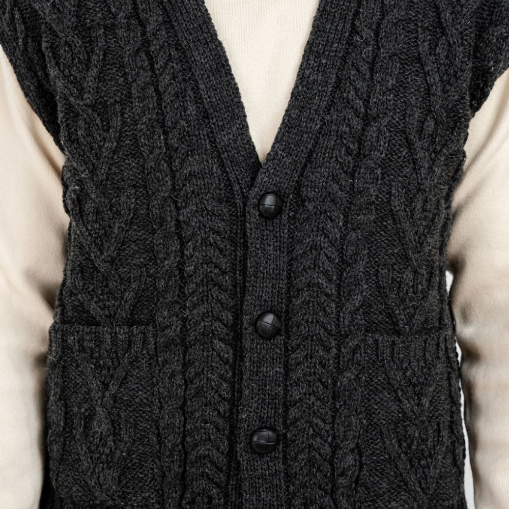 Merino Wool Cable Knit Irish Sweater Vest Charcoal Creative Irish Gift