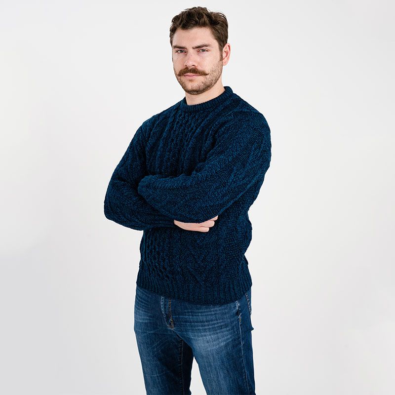 Men's Merino Aran Sweater, Blue Creative Irish Gifts